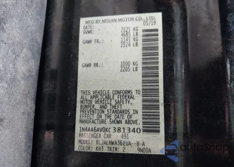 2019 Nissan Maxima 3.5 Platinum z USA, uszkodzony, nr VIN 1N4AA6AV0KC381340